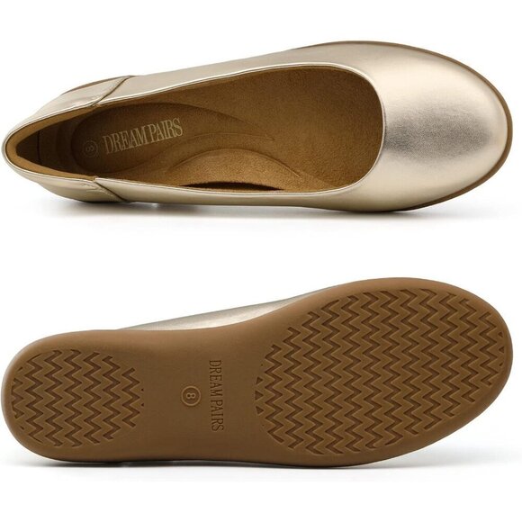 Dream Pairs Flat Shoes Women Gold Polyurethane (PU) Comfortable Ballet Shoes - Picture 2 of 6